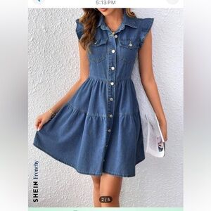 SHEIN Denim Flutter Sleeve Ruffle Dress M Country Concert